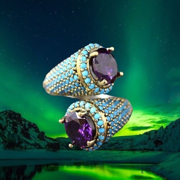🦄Twisted Golden Boho Ring Purple Blue - Picture 7 of 7
